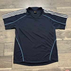 VTG Adidas? Dash Navy 3 Stripes Jersey Polo Shirt Soccer V Neck Sz XL Unisex #18